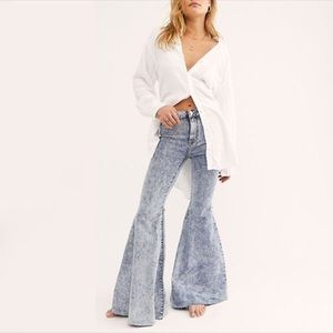 Free People just float on wide leg acid light wash jeans